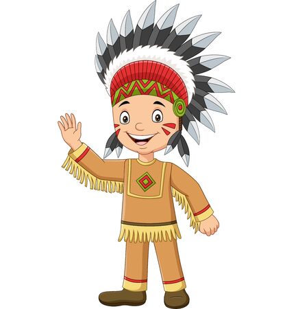 Vector illustration of Cartoon native boy indian american wavingのイラスト素材