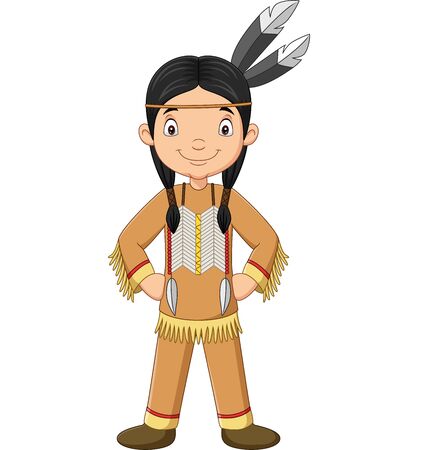 Vector illustration of Cartoon native american indian girl on white backgroundのイラスト素材