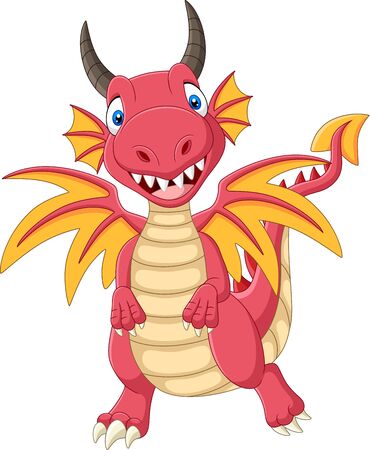 Vector illustration of Cartoon happy red dragon standingのイラスト素材