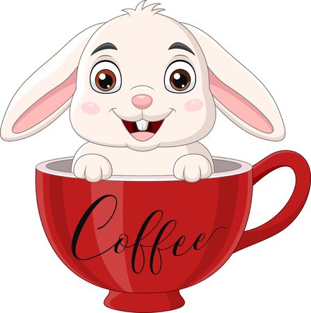 Vector illustration of Cute rabbit sitting in a red cupのイラスト素材