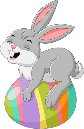 Vector illustration of Cartoon little bunny with easter eggのイラスト素材