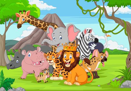 Vector illustration of Cartoon wild animals in the jungleのイラスト素材