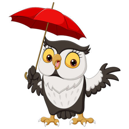 Cute cartoon owl with umbrellaのイラスト素材