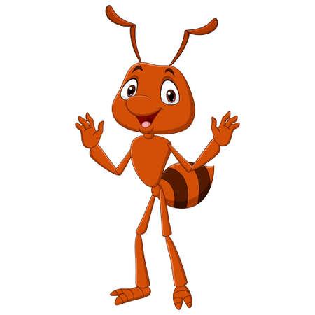 Cartoon happy ant waving handのイラスト素材