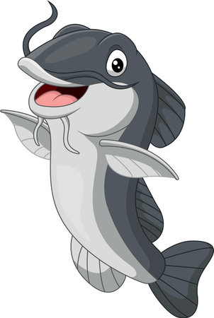 Vector illustration of Cartoon happy catfish on white backgroundのイラスト素材