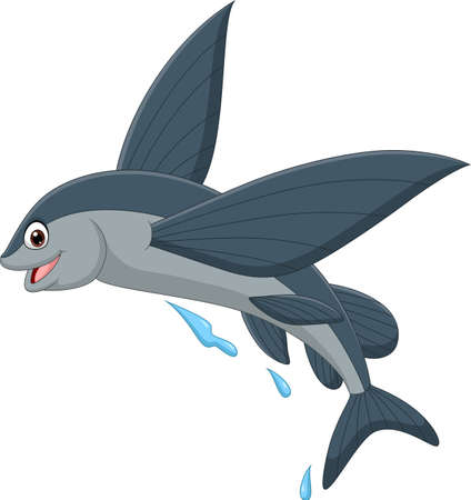 Cartoon flying fish on white backgroundのイラスト素材