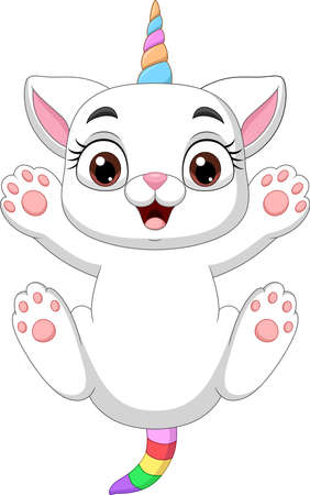 Cartoon happy unicorn cat isolated on white backgroundのイラスト素材