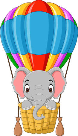 Cartoon baby elephant riding a hot air balloonのイラスト素材