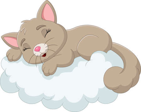 Cartoon baby cat sleeping on the cloudsのイラスト素材