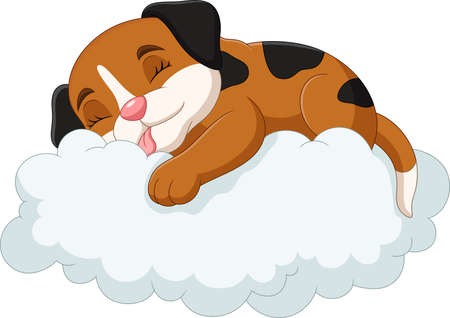 Cartoon little dog sleeping on the cloudsのイラスト素材