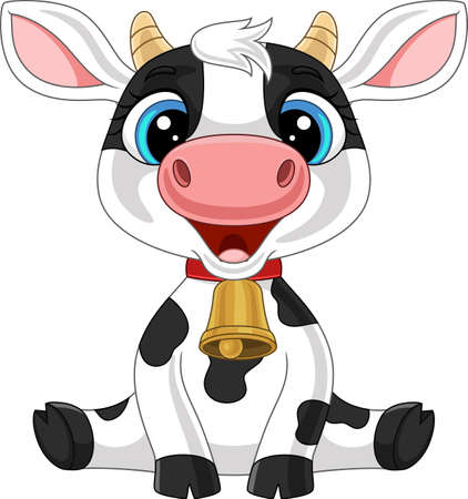 Cute baby cow cartoon sittingのイラスト素材