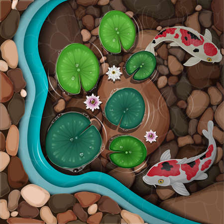 Cartoon koi fish swimming in the pondのイラスト素材