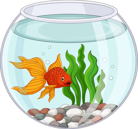 Cartoon goldfish swimming in fishbowlのイラスト素材