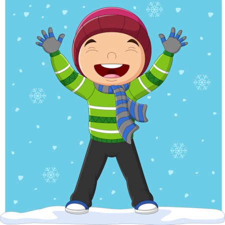 Cartoon little boy in winter clothesのイラスト素材