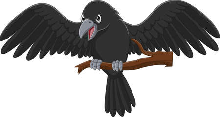 Cartoon crow on a tree branchのイラスト素材