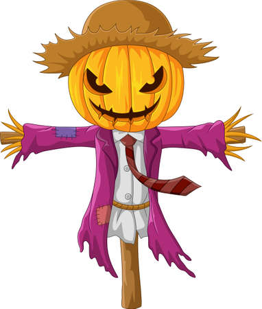 Cartoon creepy halloween pumpkin scarecrowのイラスト素材
