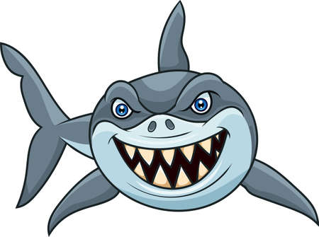 Cartoon angry shark isolated on white backgroundのイラスト素材