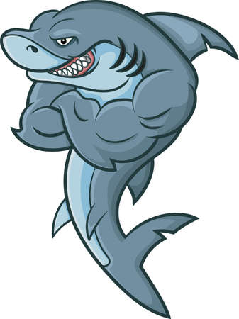 Cartoon angry shark mascot on white backgroundのイラスト素材
