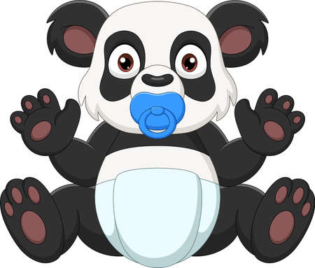 Cartoon cute little panda sucking on a pacifierのイラスト素材