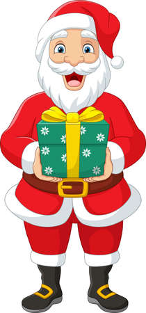 Cartoon santa claus holding a presentsのイラスト素材