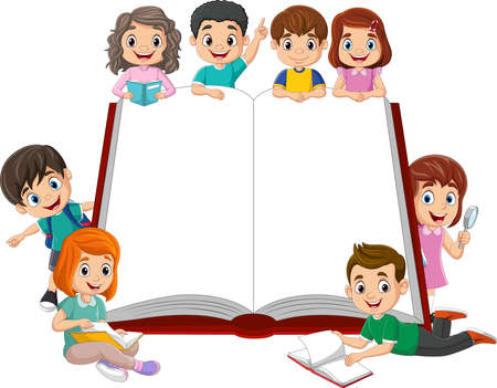 Group of children with big bookのイラスト素材