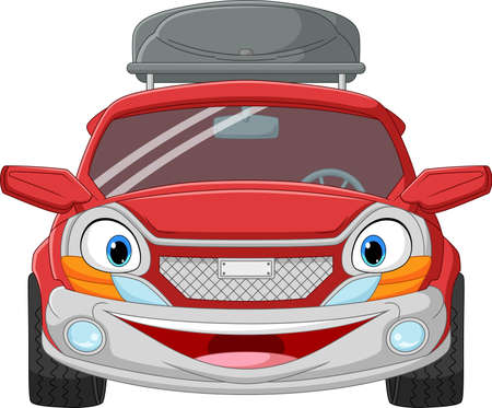 Cartoon red car with a roof rackのイラスト素材