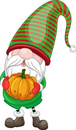 Cartoon gnomes holding a pumpkinのイラスト素材