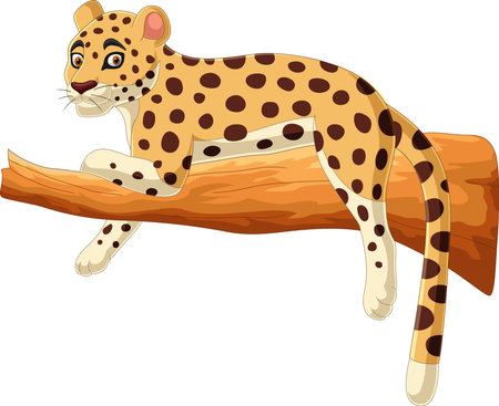 Cartoon leopard lying on a tree branchのイラスト素材