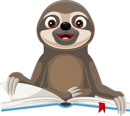 Illustration of Cartoon sloth reading a bookのイラスト素材