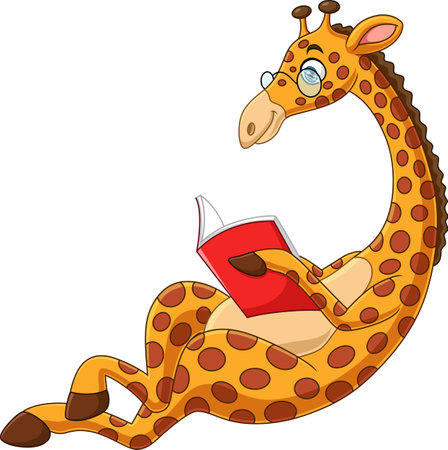 Illustration of Cartoon giraffe reading a bookのイラスト素材