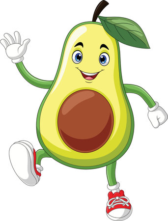 Cute avocado cartoon waving handのイラスト素材