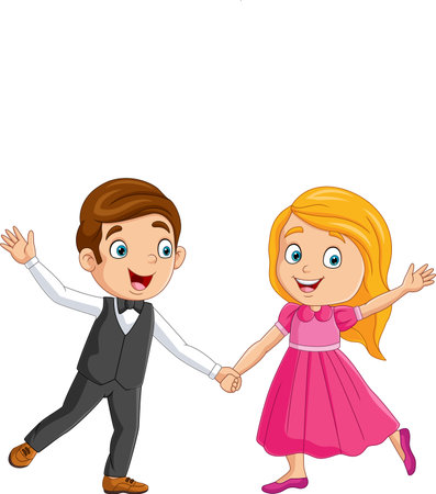 Cartoon little boy and girl dancingのイラスト素材