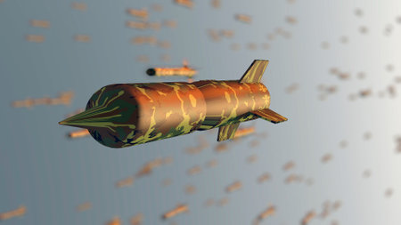 3d illustration of a flying missile in the sky. 3d rendering
