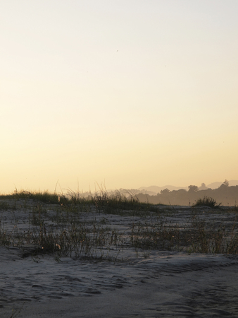 sunset at the sand bar- island of Mekong riverの写真素材