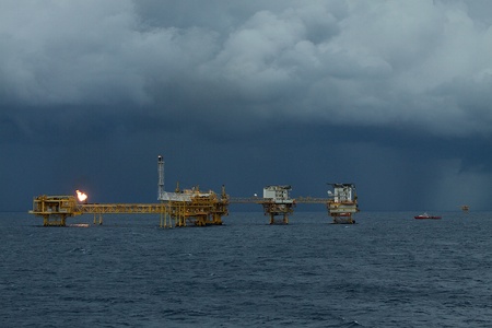 Flame on rigs in the gulf of thailandのeditorial素材