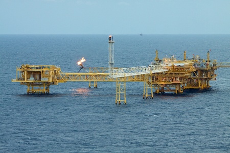Flame on rigs in the gulf of thailandのeditorial素材