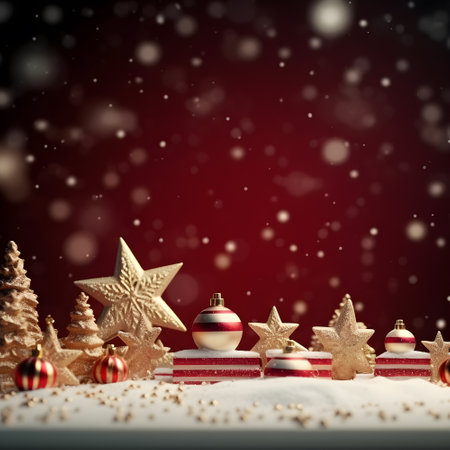 Christmas decoration on snow with bokeh background. 3d rendering.の素材