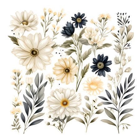 Beautiful hand drawn watercolor floral set. Isolated vector illustration.の素材
