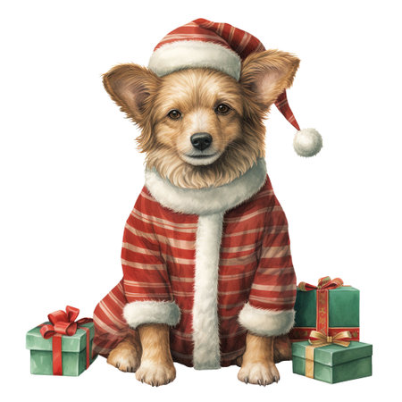 Christmas dog with gifts. Isolated on white background. illustration.の素材