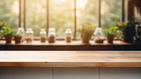 Empty wooden table and Coffee shop blur background with bokeh image.の素材
