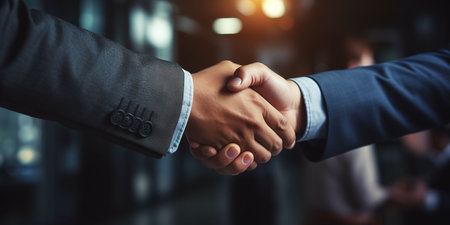 Business people shaking hands, finishing up a meeting. Handshake concept.の素材
