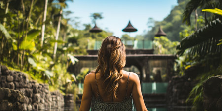 Young woman in Bali, Ubud, Bali, Indonesiaの素材