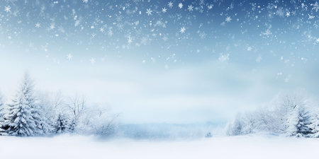 Winter landscape with snow covered trees and falling snowflakes. Christmas background.の素材