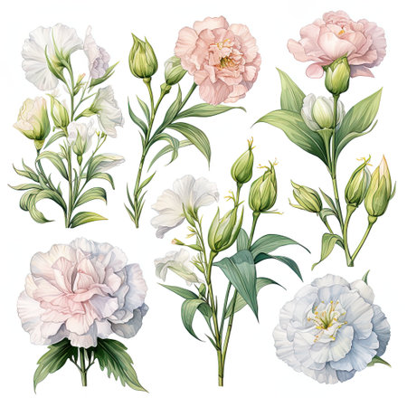 Set of watercolor flowers isolated on white background. Vector illustration.の素材