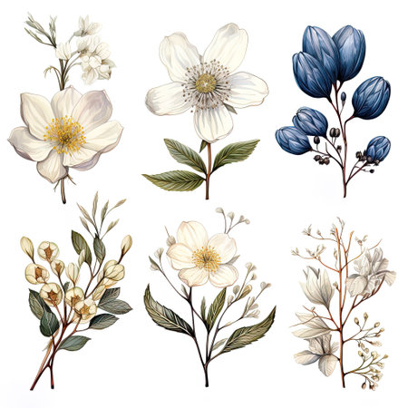 Set of watercolor flowers isolated on white background. Vector illustration.の素材