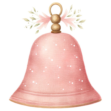 Christmas bell. Watercolor hand drawn illustration isolated on white background.の素材