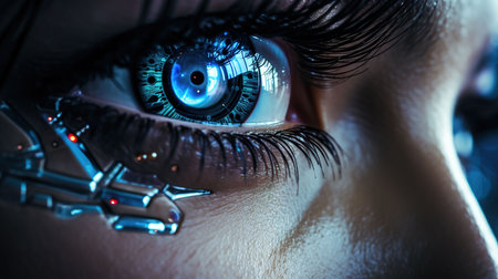Close-up of a female eye with an artificial intelligence concept.の素材