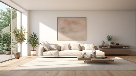 interior modern bright room with white sofa 3D rendering Illustrationの素材