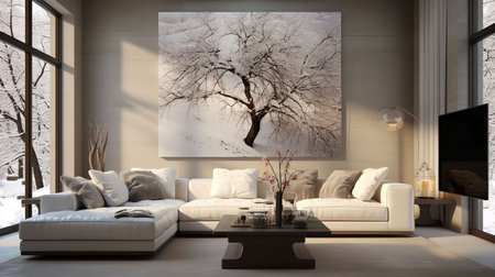 modern bright interiors apartment living room 3D rendering computer generated imageの素材