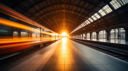 Motion blur of train moving in the subway station, Moscow, Russiaの素材